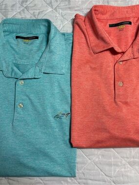 Lot of 2 Greg Norman Collection Polo Shirts - Aqua Blue & Coral